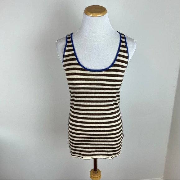 Tory Burch 100% Wool Striped Tank Top Cream Brown Size XS - Picture 1 of 3
